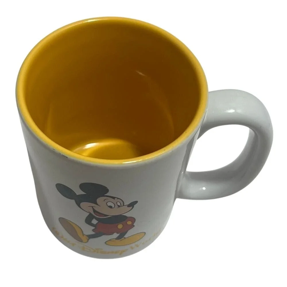VTG Walt Disney World Mickey Mouse Large Coffee Mug Cup Yellow Inside‎
